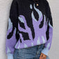 Printed Round Neck Ribbed Trim Knitted Sweater