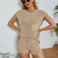 Ribbed Round Neck Pocket Knit Top and Shorts Set