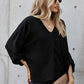 V-Neck Roll-Tab Sleeve Blouse