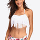 Two-Tone Fringe Trim Tied Bikini Set