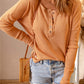 Half Button Waffle Knit Long Sleeve Top