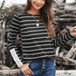 Striped Lace Button Detail Top