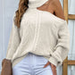 Mixed Knit Cold-Shoulder Turtleneck Sweater