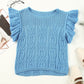 Flutter Sleeve Pompom Detail Knit Top