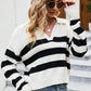 Striped Johnny Collar Dropped Shoulder Sweater