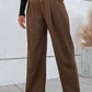 Button-Fly Pleated Waist Wide Leg Pants with Pockets