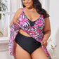 Plus Size Printed Spaghetti Strap V-Neck Two-Piece Swim Set
