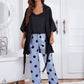 Cami, Robe, and Printed Pants Pajama Set