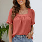 Frill Trim Puff Sleeve Square Neck Blouse