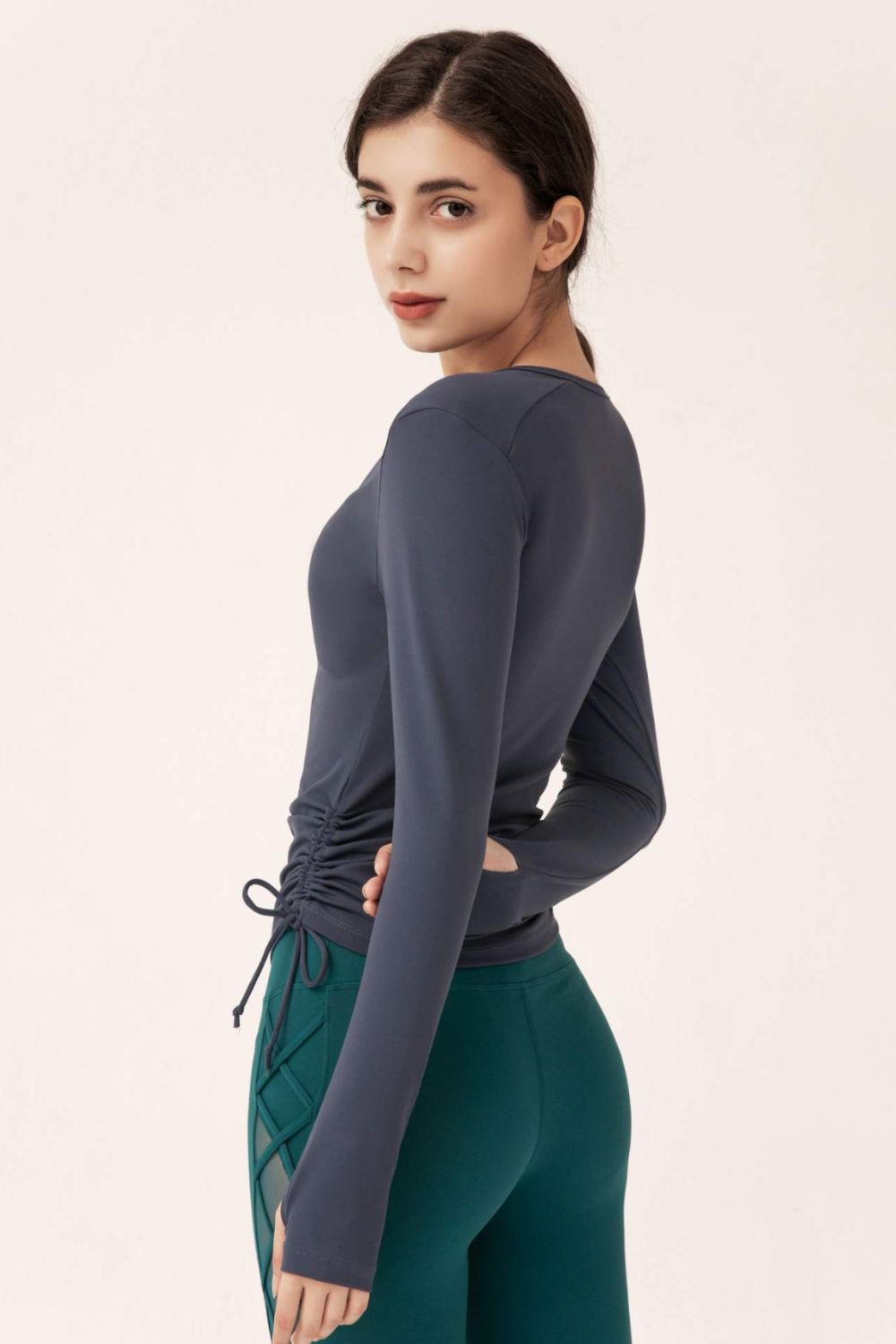 Half-Zip Drawstring Long Sleeve Sports Top