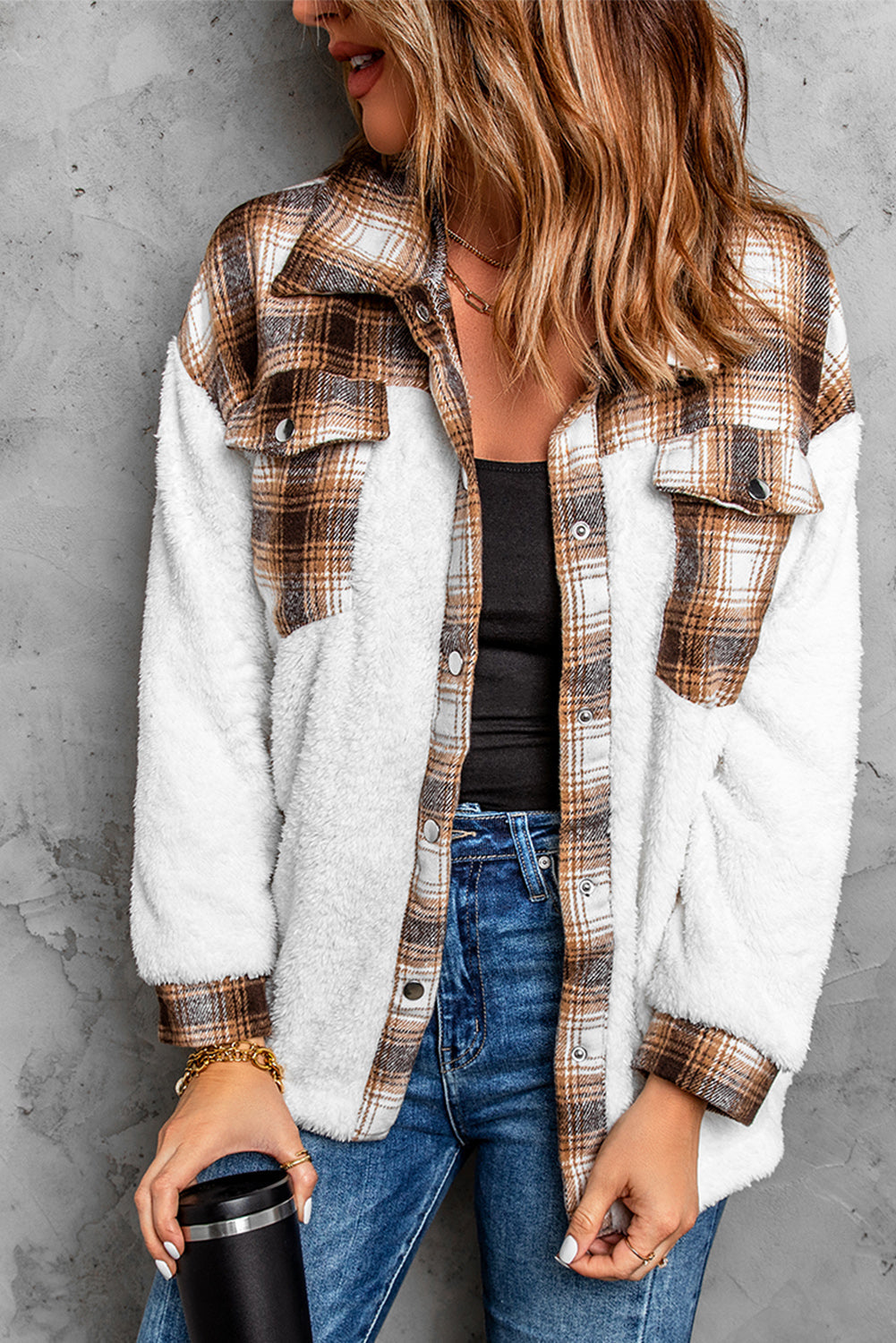 Plaid Snap Front Fleece Shacket