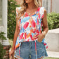 Printed Flutter Sleeve Peplum Tank