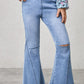 Girls Distressed Frayed Trim Flare Jeans