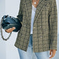 Plaid Double-Breasted Long Sleeve Blazer