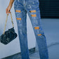 Distressed Straight Leg Jeans