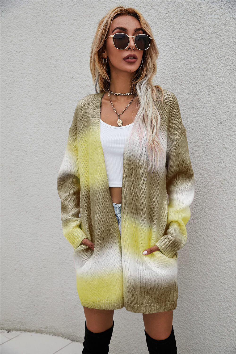 Multicolored Gradient Open Front Longline Cardigan