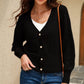 Button Front V-Neck Openwork Cardigan
