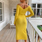 Ribbed V-Neck Midi Sweater Dress