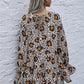Leopard Round Neck Tiered Flounce Sleeve Blouse