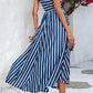 Striped Round Neck Sleeveless Dress with Pockets