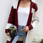 Color Block Ribbed Trim Open Front Cardigan