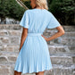 Tie Belt Surplice Pleated Dress