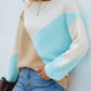 Color Block Round Neck Lantern Sleeve Sweater