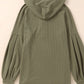 Puff Sleeve Side Slit Buttoned Waffle Knit Hoodie