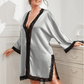 Plus Size Contrast Spliced Lace Deep V Slit Night Dress