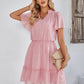 Frill Trim Tie Neck Flutter Sleeve Dress