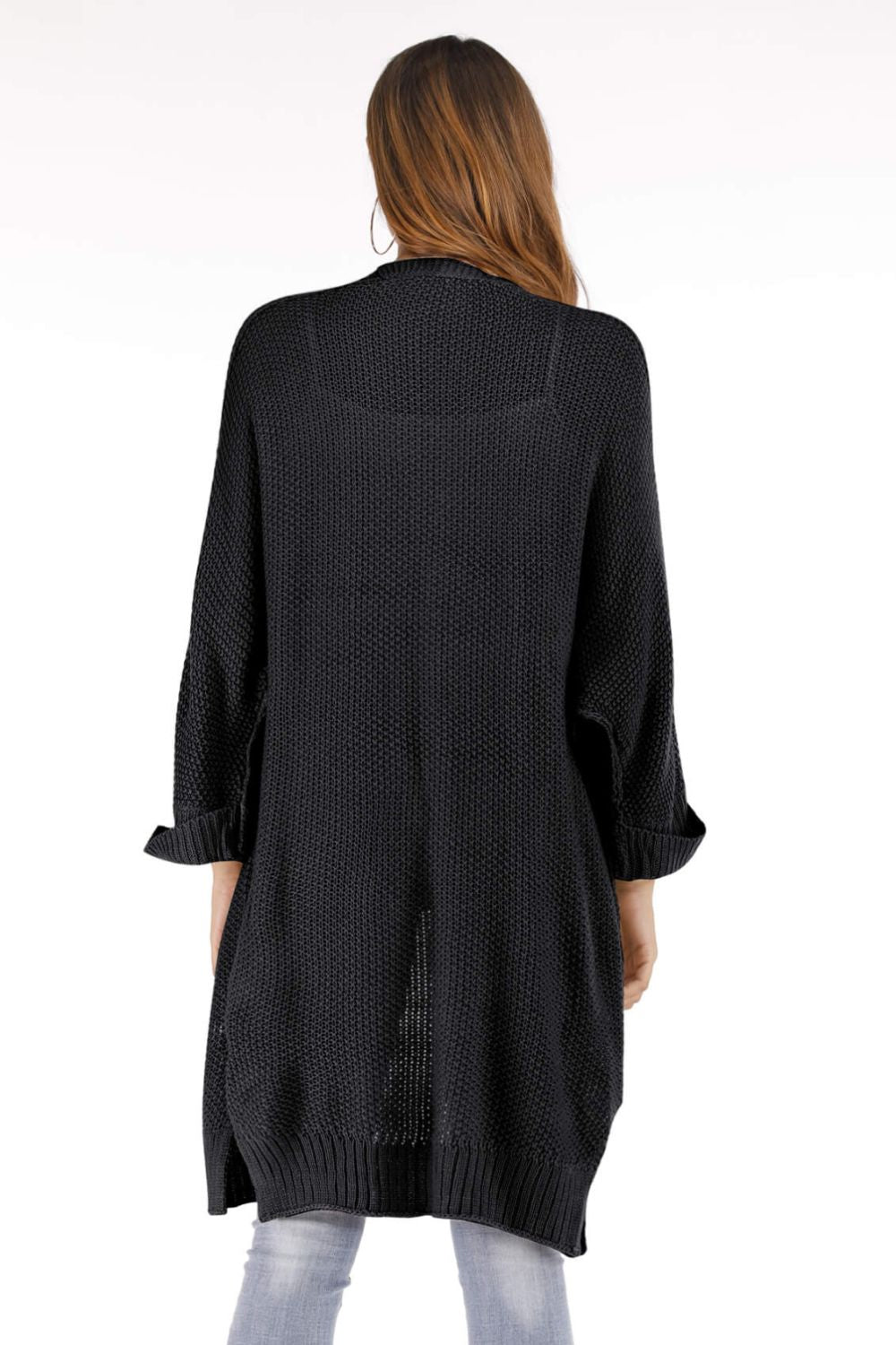 Open Front Slit Exposed Seam Cardigan
