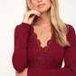 Lace Trim Ribbed Long Sleeve Bodysuit