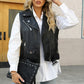 PU Leather Sleeveless Jacket with Buckle Detail