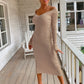 Ribbed V-Neck Midi Sweater Dress