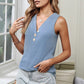 Ribbed Buttoned V-neck Tank