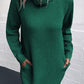 Turtleneck Raglan Sleeve Rib-Knit Dress with Pockets