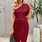Ruched One-Shoulder Tulip Hem Dress