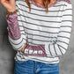 Striped Leopard Round Neck Long Sleeve Tee