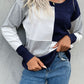 Color Block Ribbed Trim Round Neck Knit Pullover