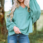 Notched Neck Balloon Sleeve Blouse