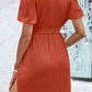Textured Tie Belt Short Sleeve Dress