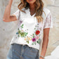 Floral Graphic Scalloped V-Neck Top