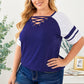 Plus Size Contrast Crisscross Tee Shirt