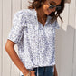 Floral Smocked Ruffle Shoulder Tie Neck Top