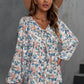 Floral Tie-Neck Long Balloon Sleeve Blouse