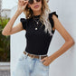Flutter Sleeve Mock Neck Ribbed Top