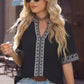 Embroidered V-Neck Top