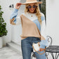 Tricolor Color Block Round Neck Ribbed Trim Sweater