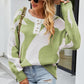 Two-Tone Ribbed Trim Henley Sweater