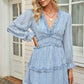 Floral Frill Trim Plunge Flounce Sleeve Dress